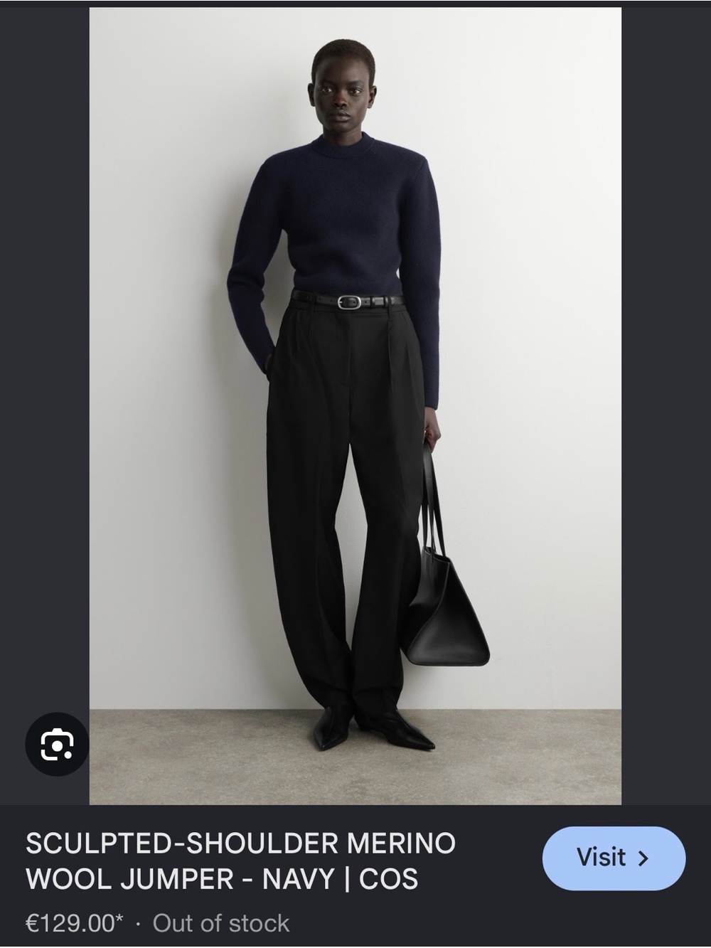 COS Sculpted Shoulder Merino Wool Navy Sweater XS - Picture 4 of 8